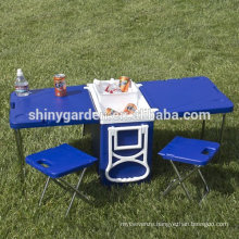 Outdoor picnic Multi function rolling and camping cooler with table and 2 chairs